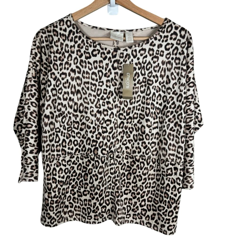 Chico's Women's Size XS Cheetah Print Animal Print Faux‎ Suede Comfy Tops Blouse